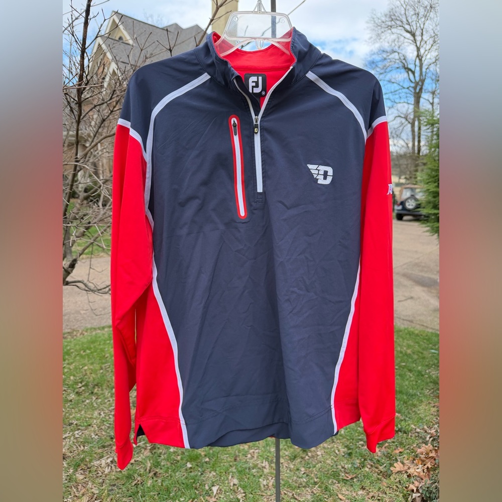 FootJoy Dayton Flyers Logo Quarter-Zip Red and Blue Windbreaker Jacket Sz M NWOT